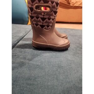 Bogs Kids Waterproof Insulated Rain Boots Size 13 Grey Geometric Handle Pull